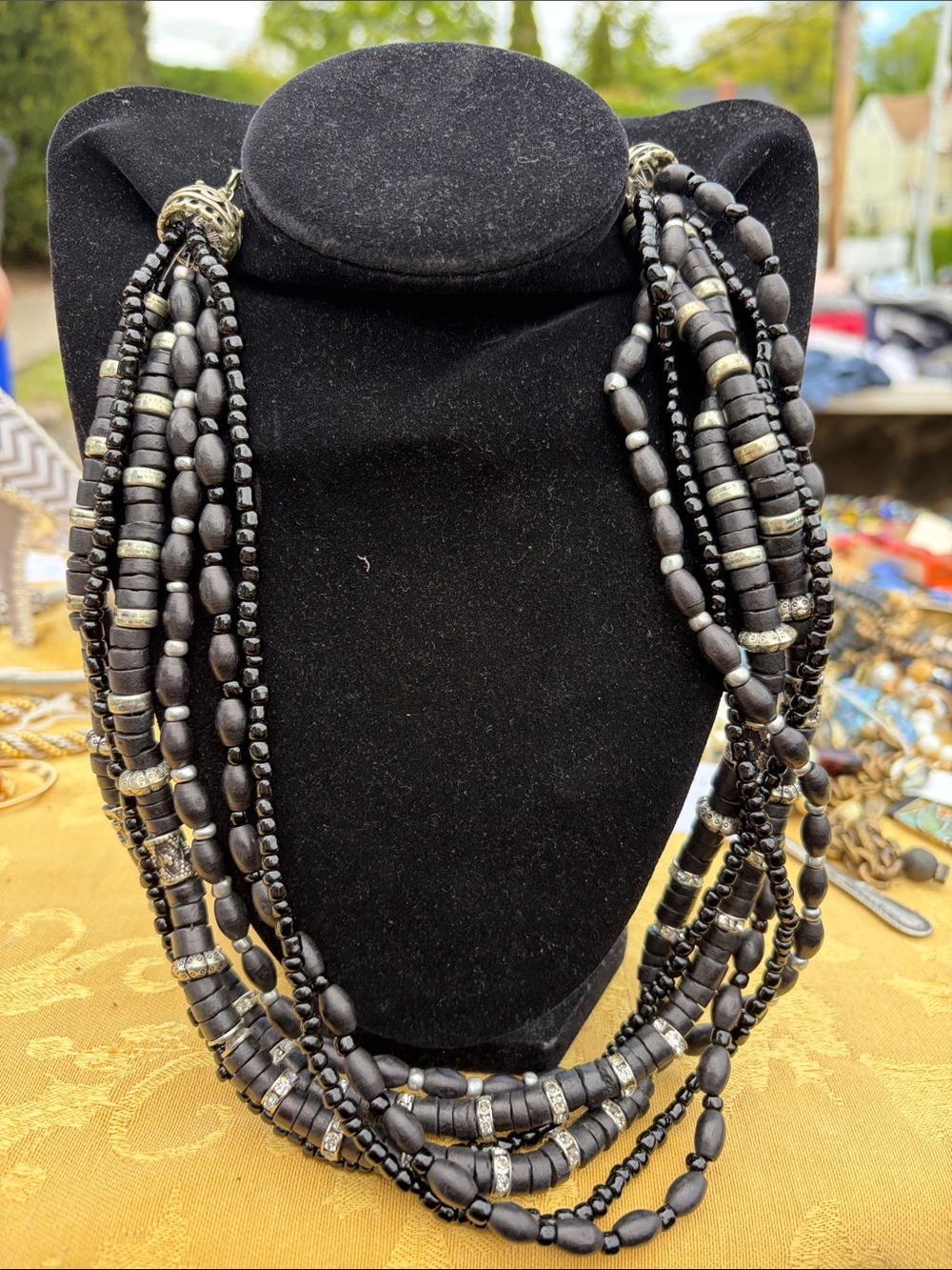 Vintage SILVER with Black Beaded Necklace -